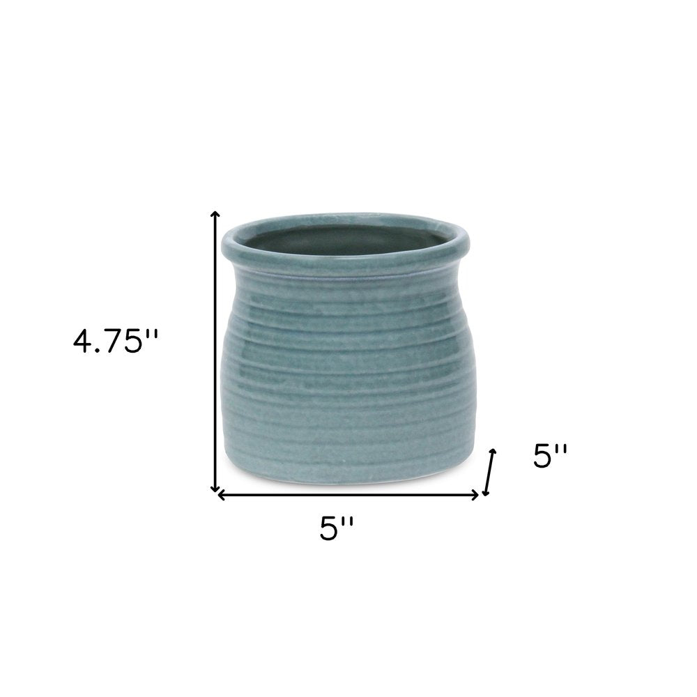 Celadon Ceramic 25 Ounce Striped Round Distressed Pot Planter