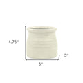 White Ceramic 25 Ounce Striped Round Distressed Pot Planter on a white background