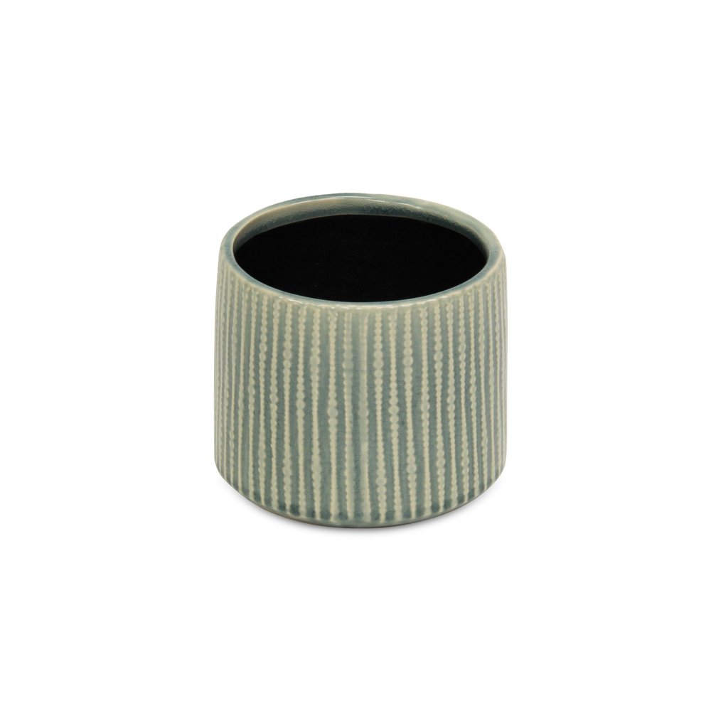 6" Green Striped Ceramic Indoor Outdoor Round Pot Planter. Outdoor planter isolated on a plain white background, showing a ceramic surface.