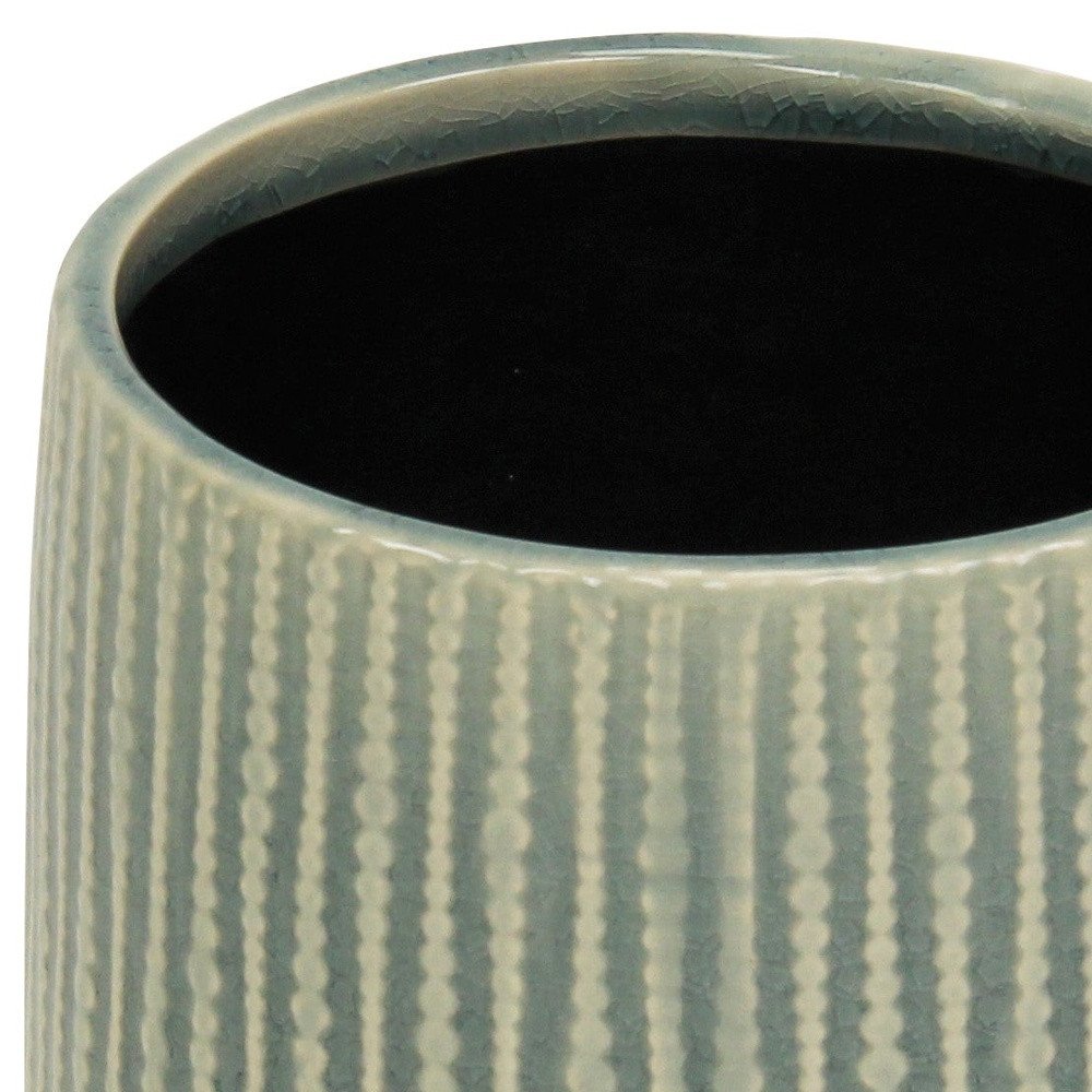 6" Green Striped Ceramic Indoor Outdoor Round Pot Planter close-up highlighting the ceramic surface.