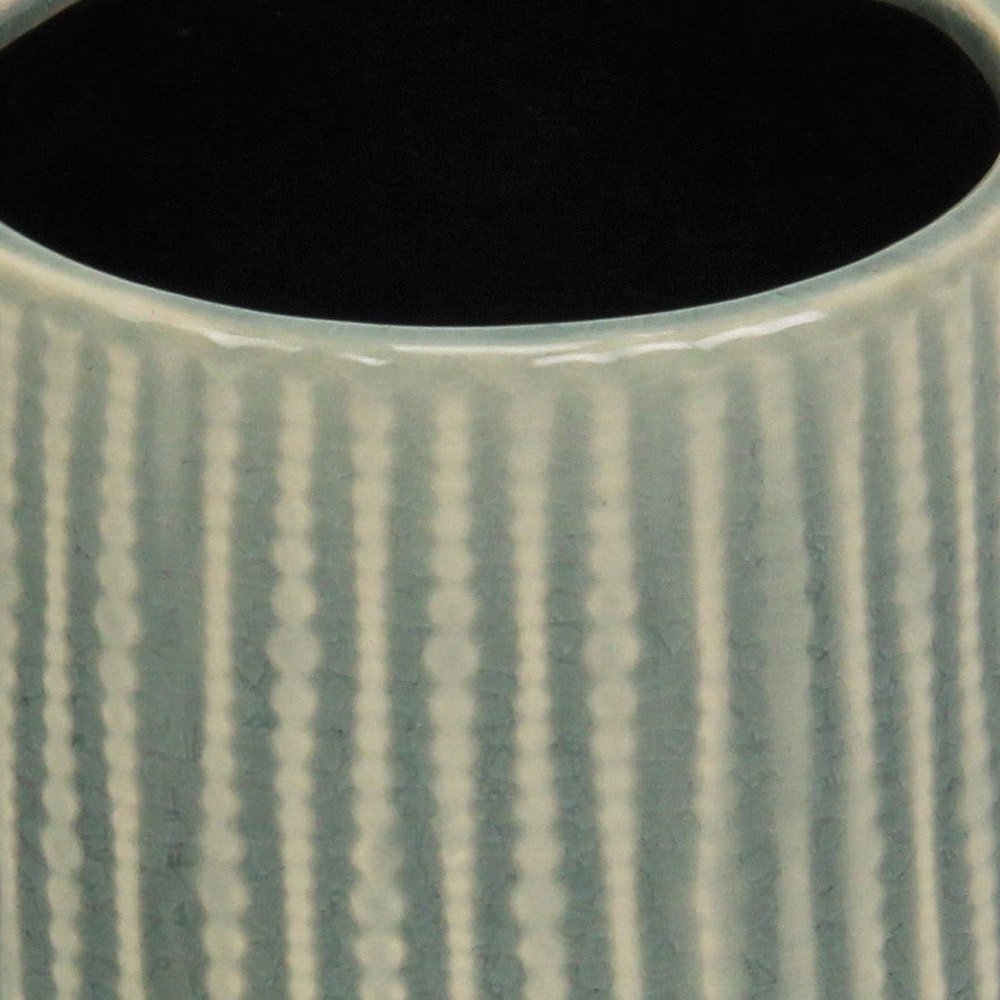 Green Ceramic 25 Ounce Striped Round Distressed Pot Planter