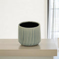 Green Ceramic 25 Ounce Striped Round Distressed Pot Planter