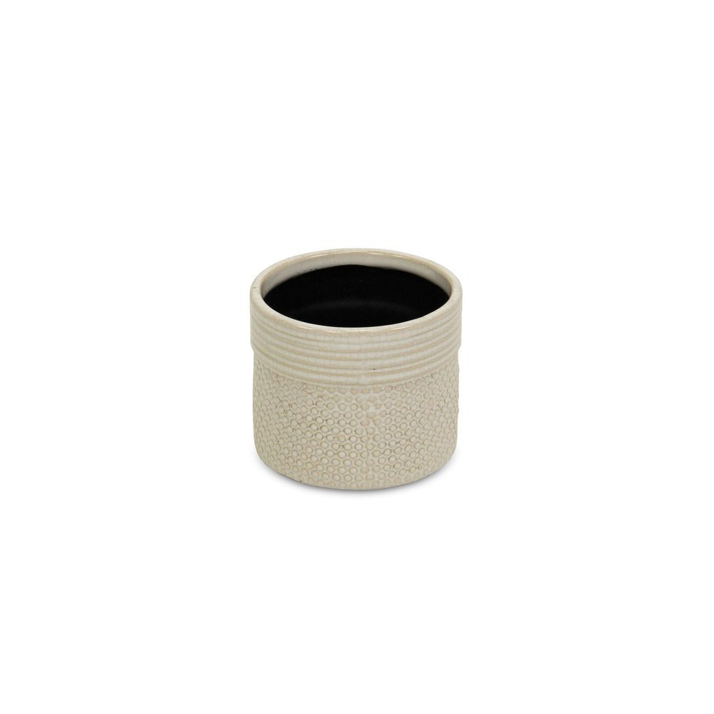 Off White Ceramic 25 Ounce Dotted Round Distressed Pot Planter