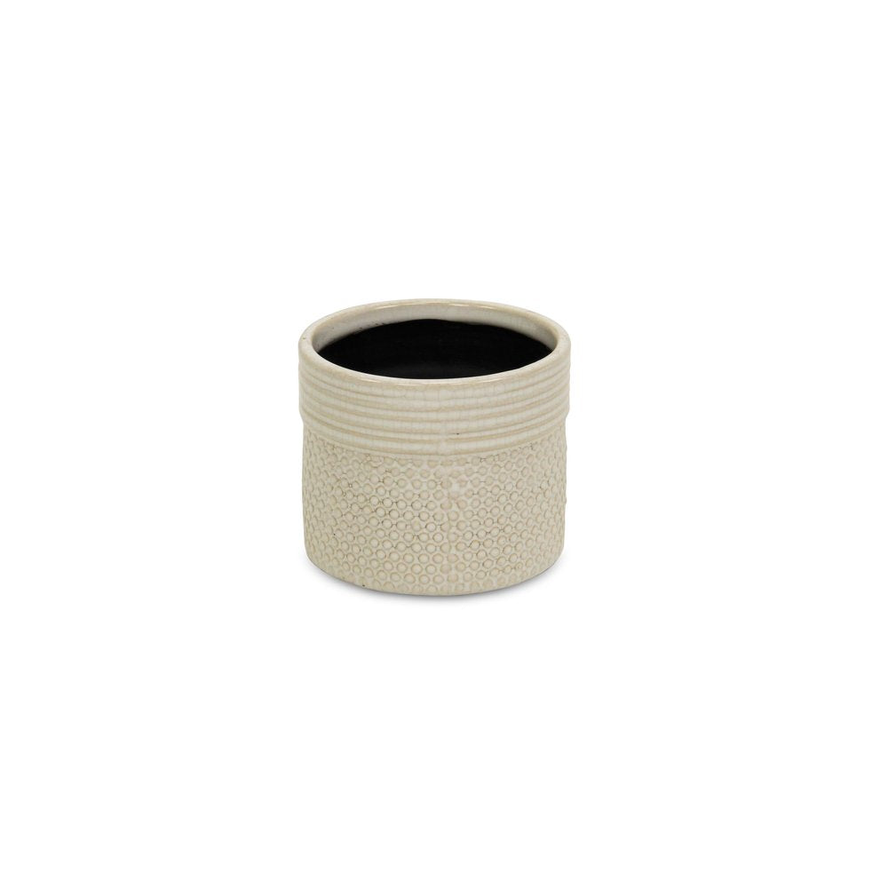 Off White Ceramic 25 Ounce Dotted Round Distressed Pot Planter
