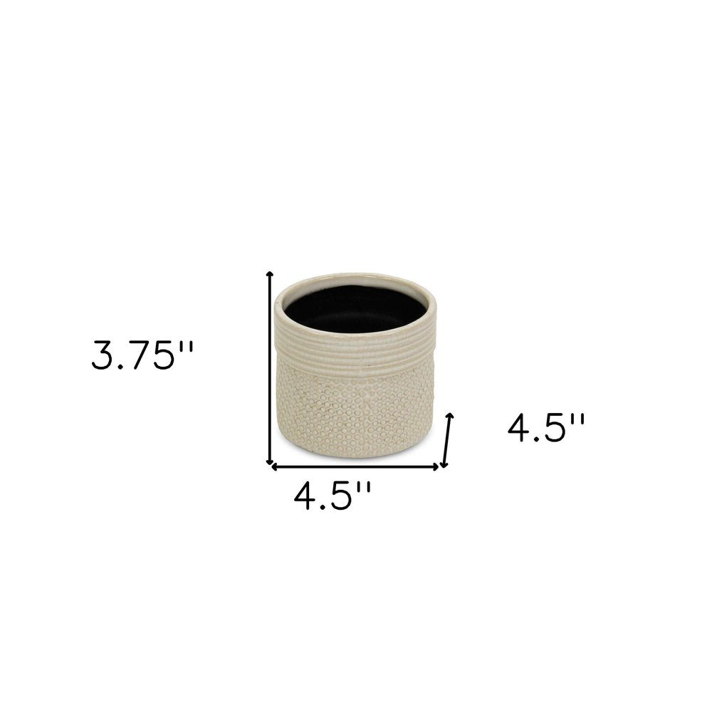 Off White Ceramic 25 Ounce Dotted Round Distressed Pot Planter