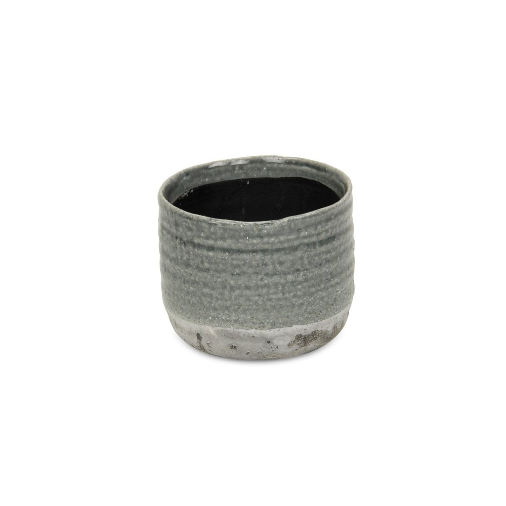 Gray Ceramic 19 Ounce Two Toned Round Distressed Pot Planter
