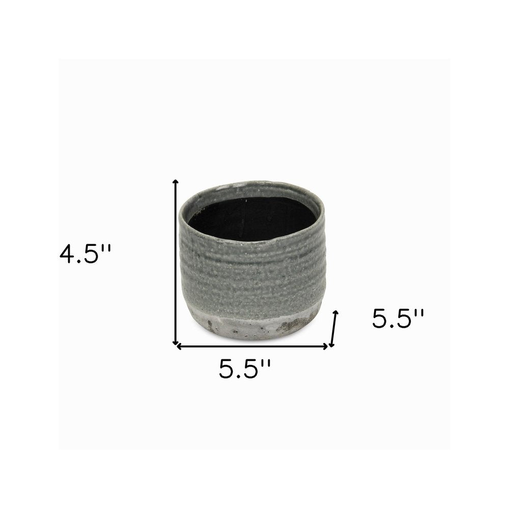 Gray Ceramic 19 Ounce Two Toned Round Distressed Pot Planter