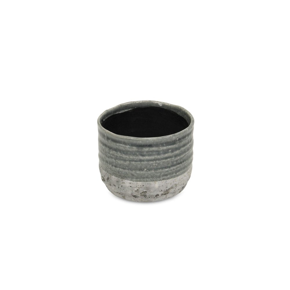 Gray Ceramic 36 Ounce Two Toned Round Distressed Pot Planter on a white background