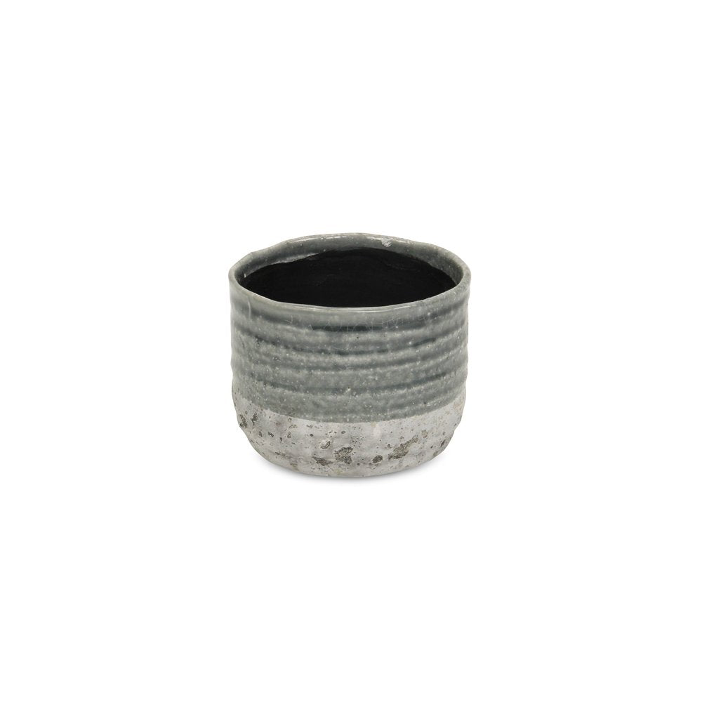 Gray Ceramic 36 Ounce Two Toned Round Distressed Pot Planter