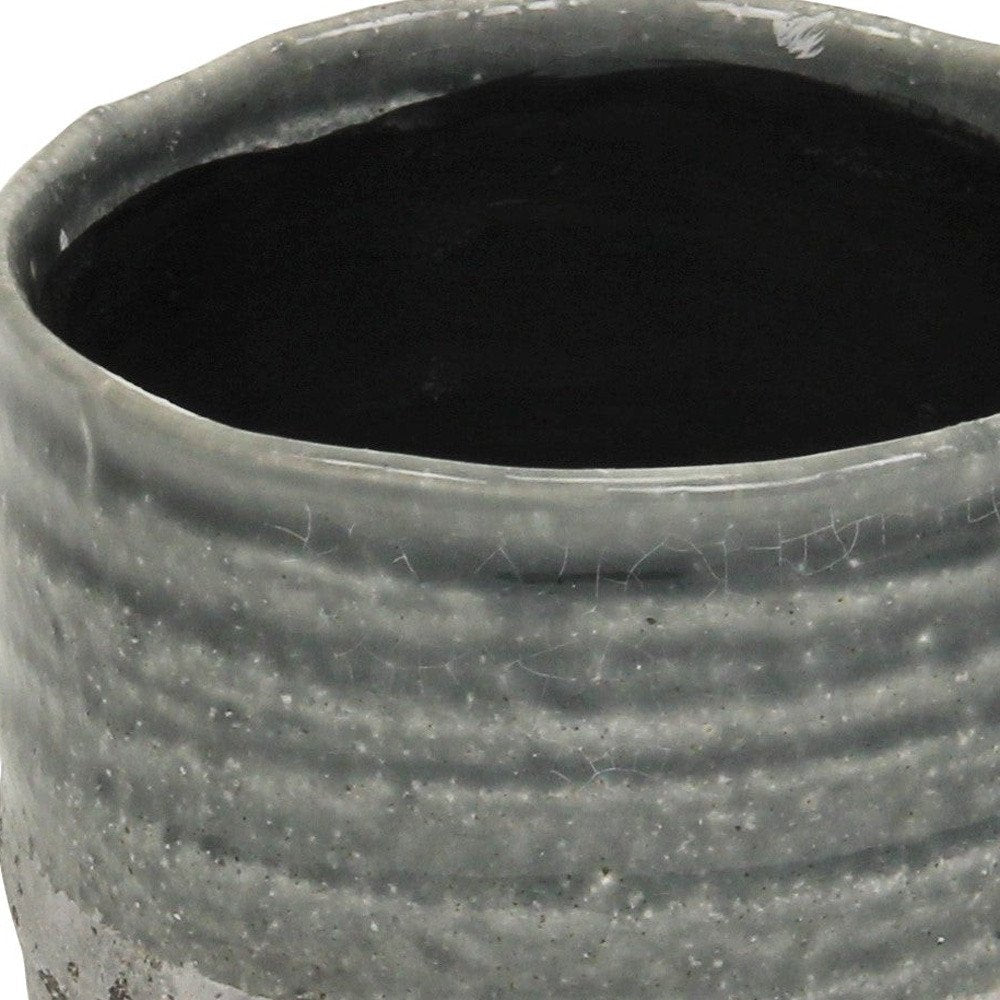 Gray Ceramic 36 Ounce Two Toned Round Distressed Pot Planter