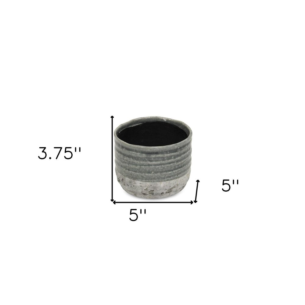 Gray Ceramic 36 Ounce Two Toned Round Distressed Pot Planter