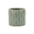 Green Ceramic 33 Ounce Geometric Round Distressed Pot Planter on a white background