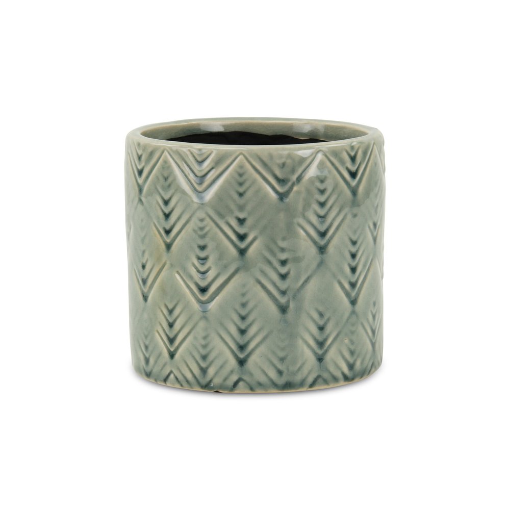 Green Ceramic 33 Ounce Geometric Round Distressed Pot Planter