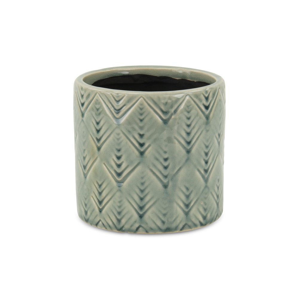 Green Ceramic 33 Ounce Geometric Round Distressed Pot Planter