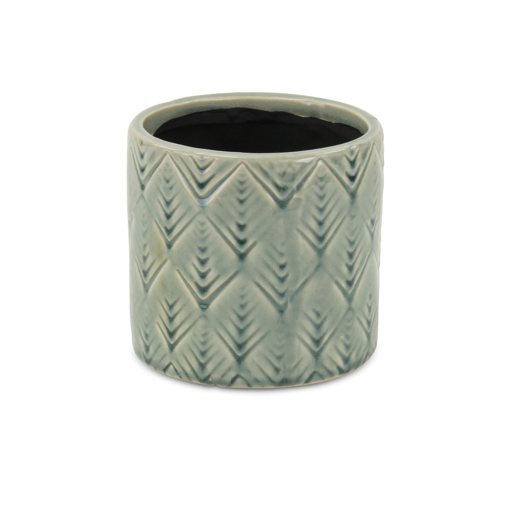 Green Ceramic 33 Ounce Geometric Round Distressed Pot Planter on a white background