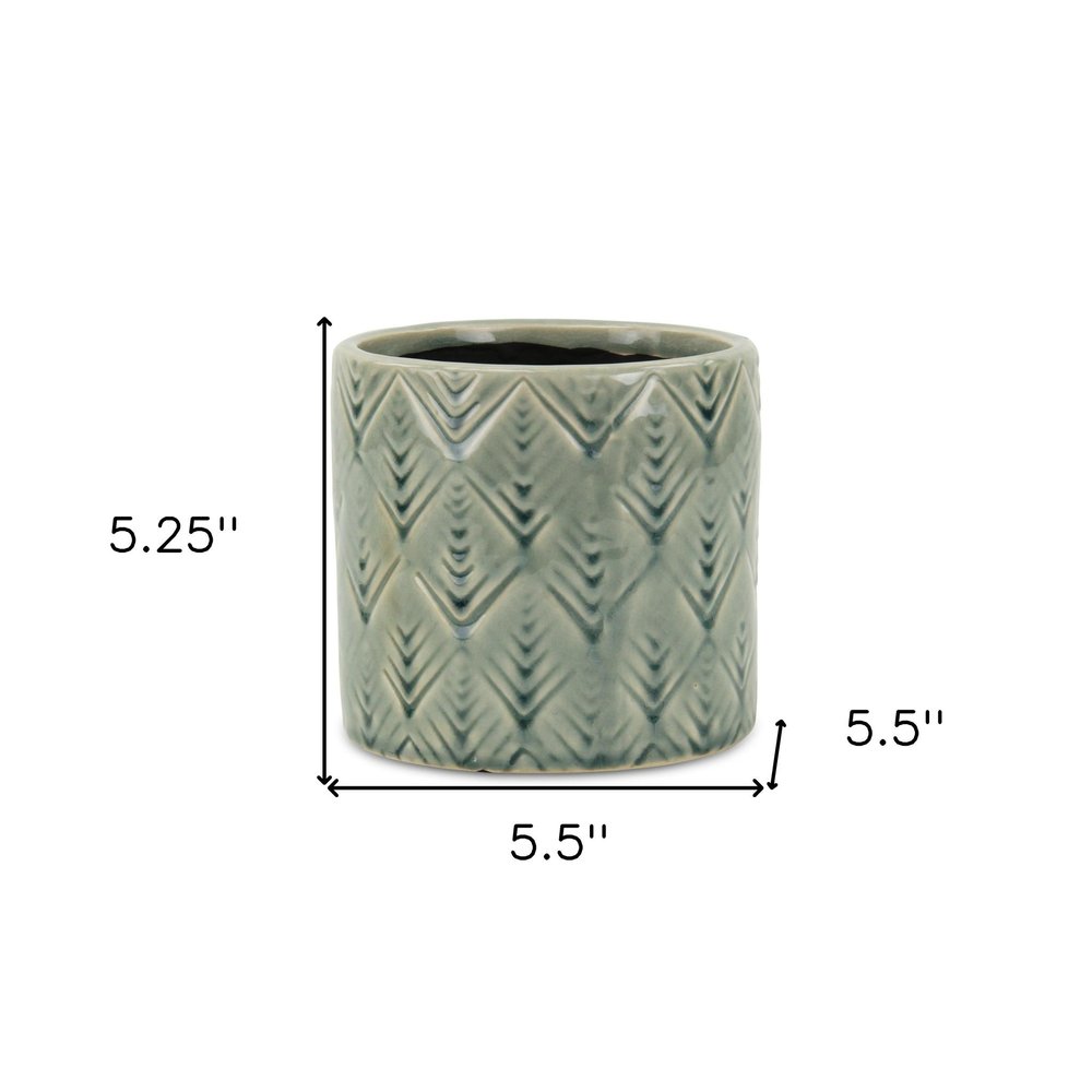 Green Ceramic 33 Ounce Geometric Round Distressed Pot Planter