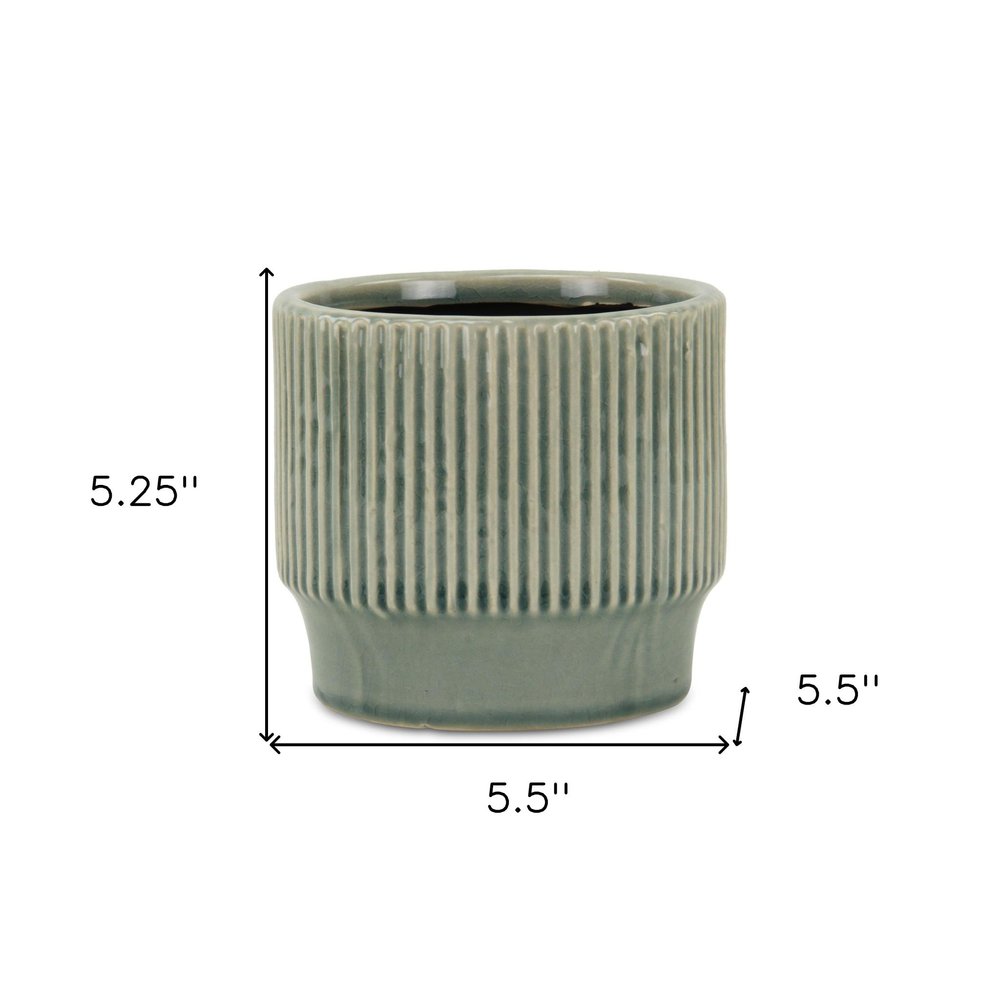 Green Ceramic 41 Ounce Striped Round Distressed Pot Planter