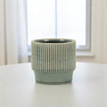 Green Ceramic 41 Ounce Striped Round Distressed Pot Planter
