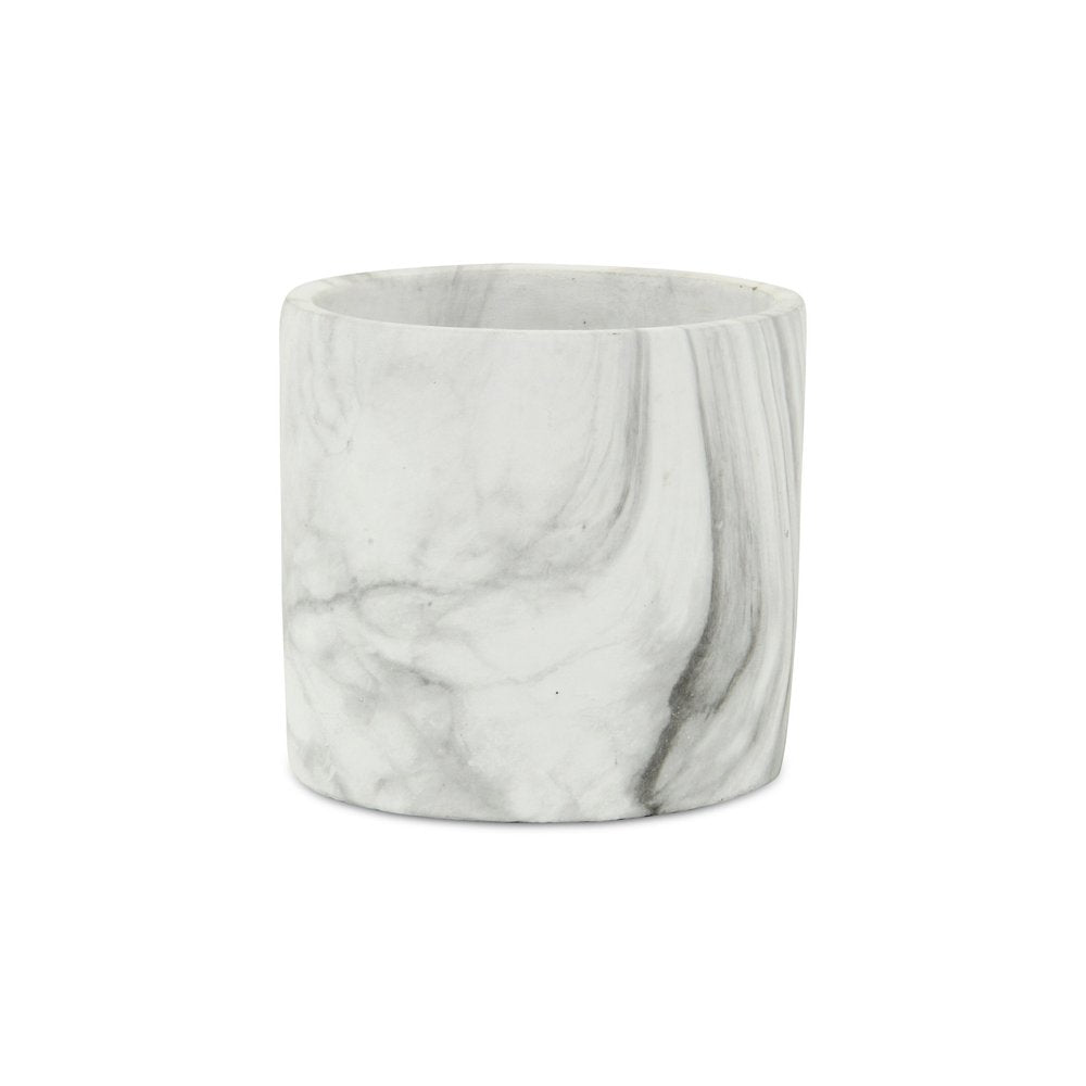 6" White and Gray Marbleized Ceramic Indoor Outdoor Round Pot Planter - 5.5" H x 5.5" W x 5.5" D. Outdoor planter isolated on a plain white background, in a white ceramic finish.