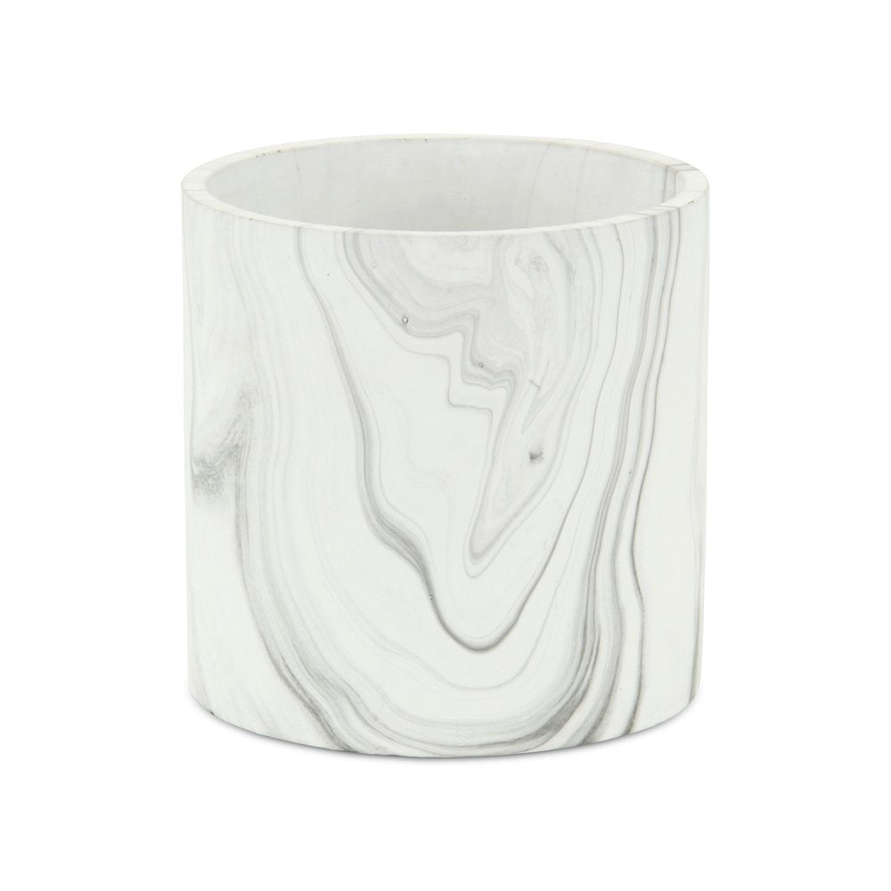 5" White and Gray Marbleized Ceramic Indoor Outdoor Round Pot Planter