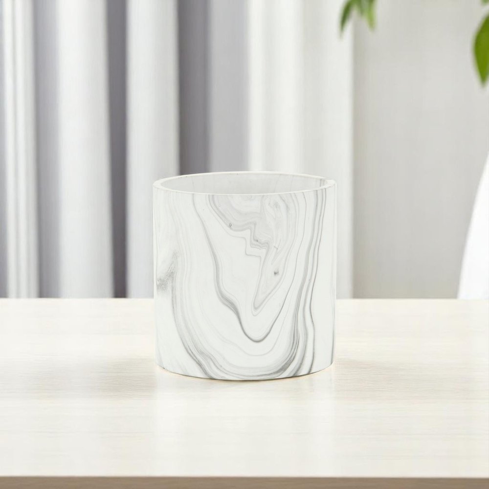 5" White and Gray Marbleized Ceramic Indoor Outdoor Round Pot Planter