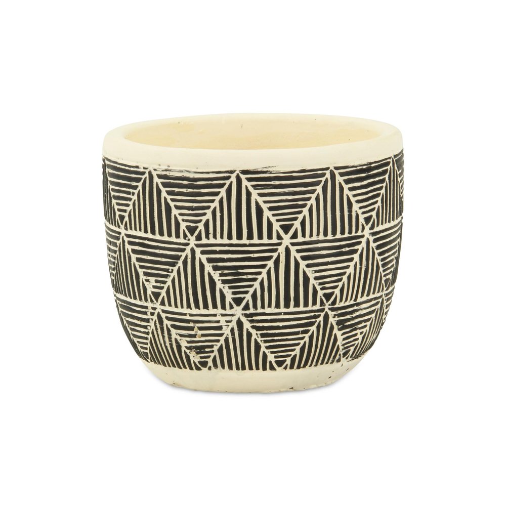 Black And White Ceramic 30 Ounce Geometric Round Distressed Pot Planter