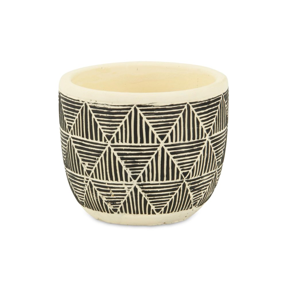 Black And White Ceramic 30 Ounce Geometric Round Distressed Pot Planter