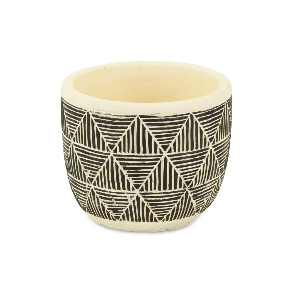 Black And White Ceramic 30 Ounce Geometric Round Distressed Pot Planter