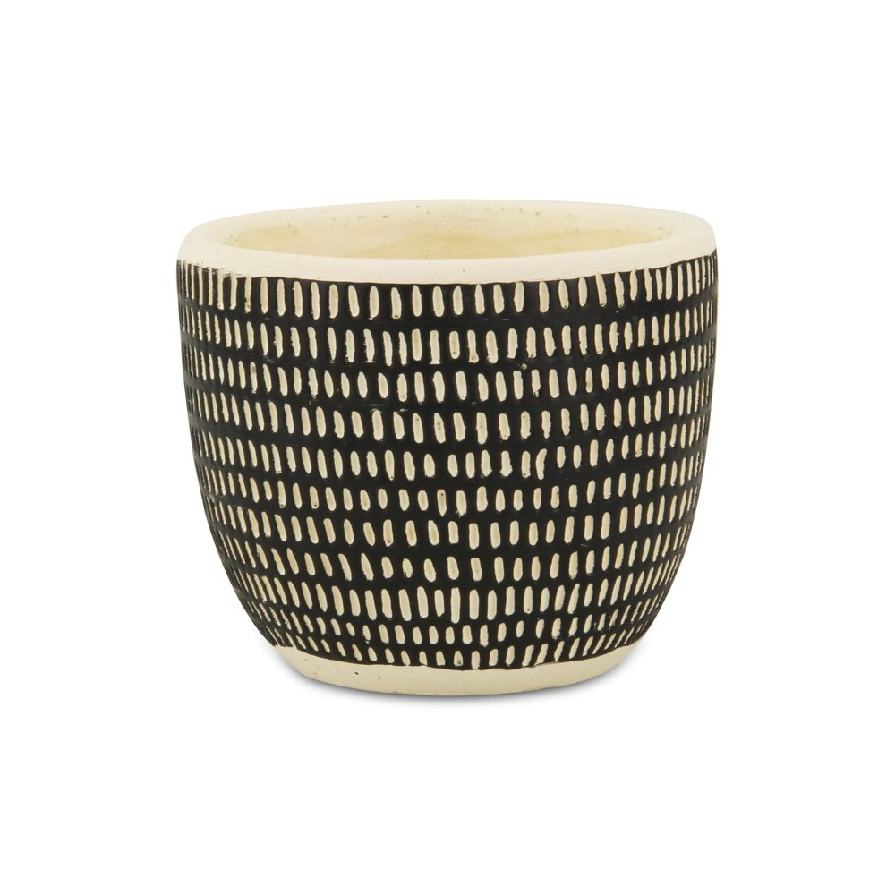 Black And White Ceramic 39 Ounce Dotted Round Distressed Pot Planter