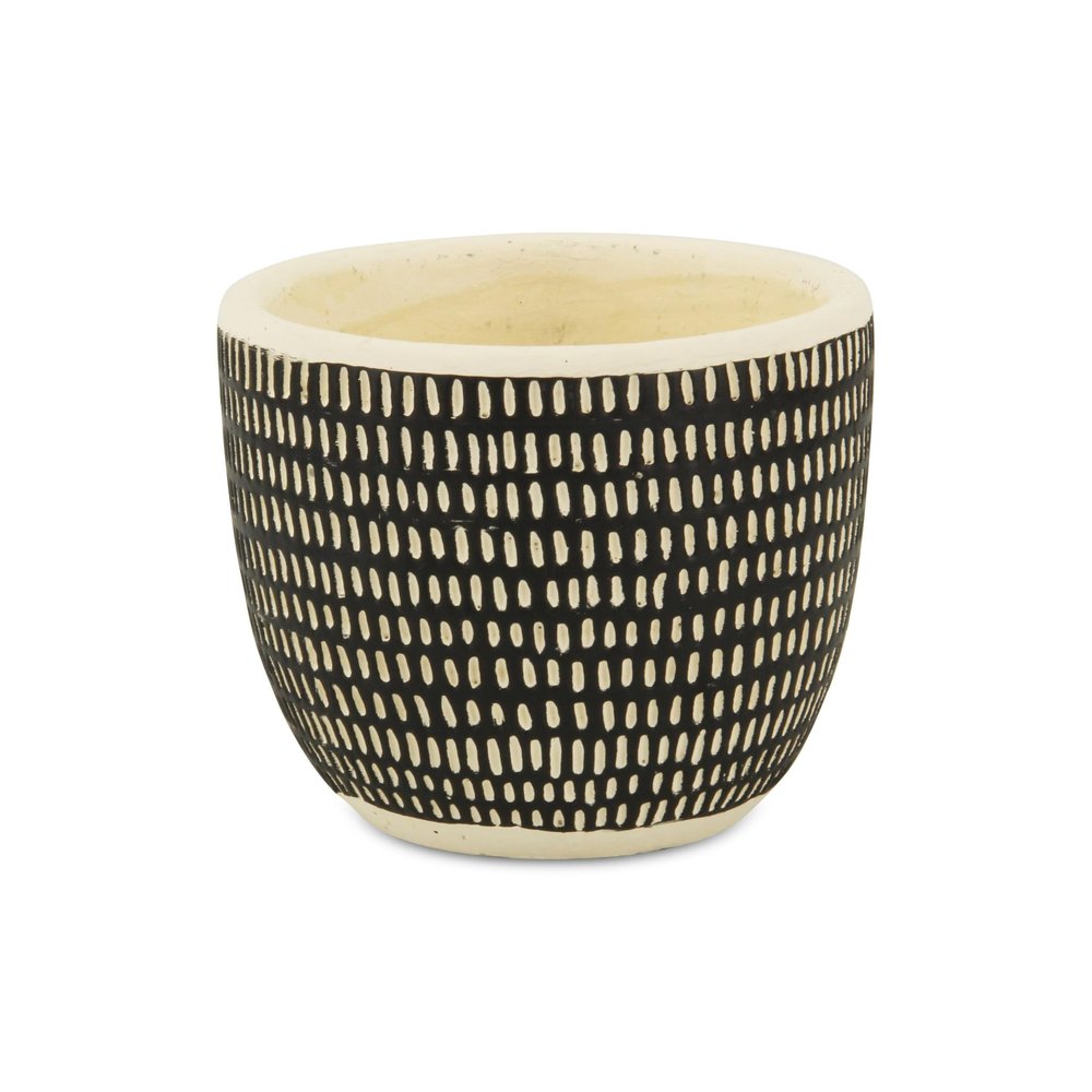 Black And White Ceramic 39 Ounce Dotted Round Distressed Pot Planter on a white background