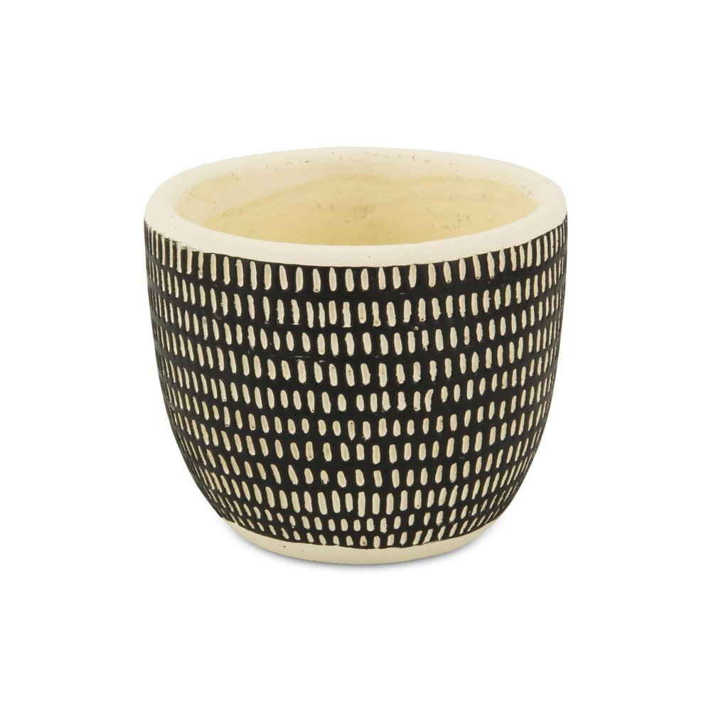 Black And White Ceramic 39 Ounce Dotted Round Distressed Pot Planter on a white background