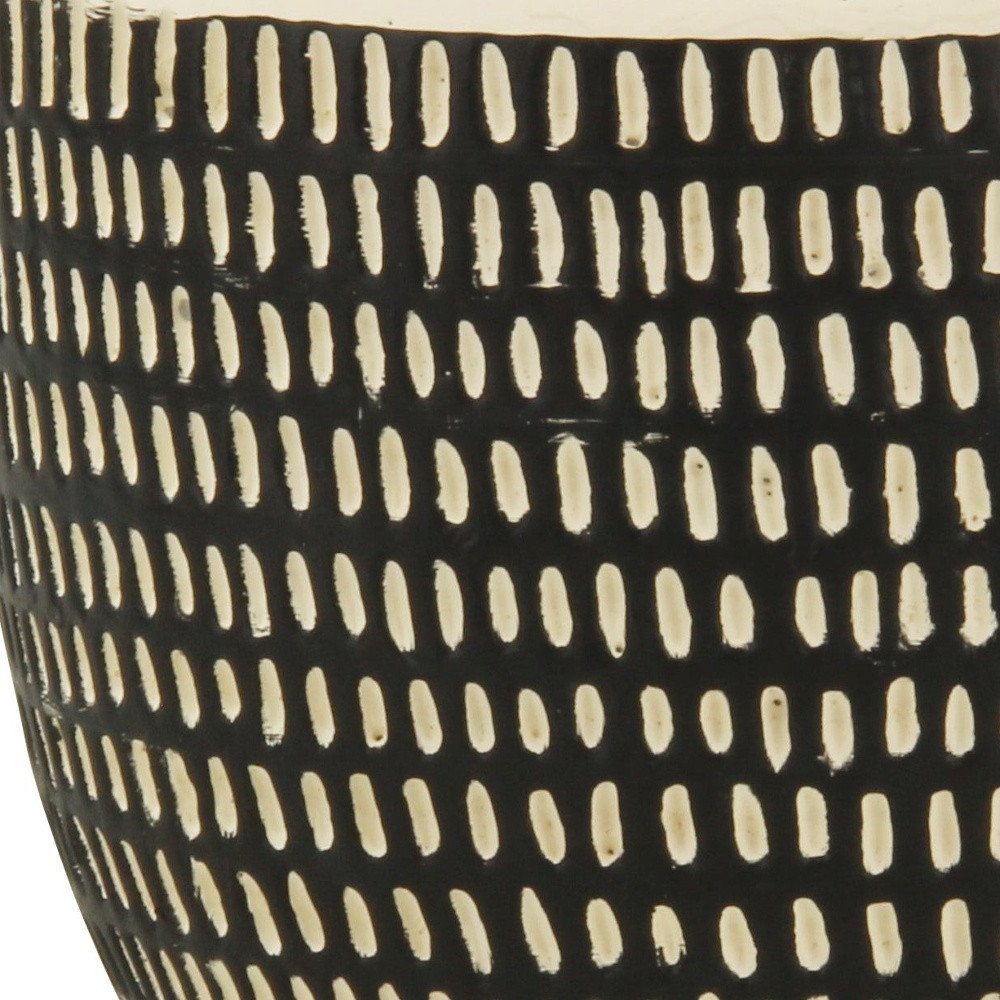 Black And White Ceramic 39 Ounce Dotted Round Distressed Pot Planter