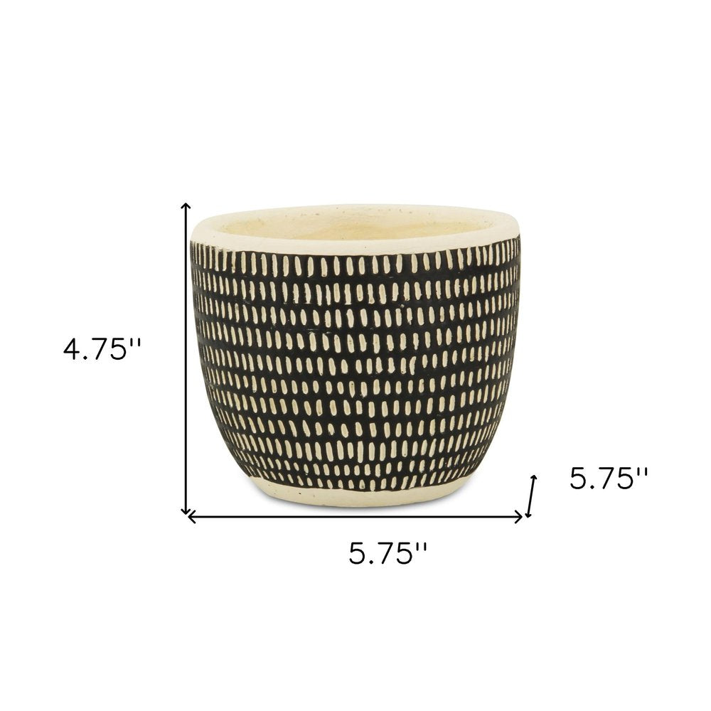 Black And White Ceramic 39 Ounce Dotted Round Distressed Pot Planter