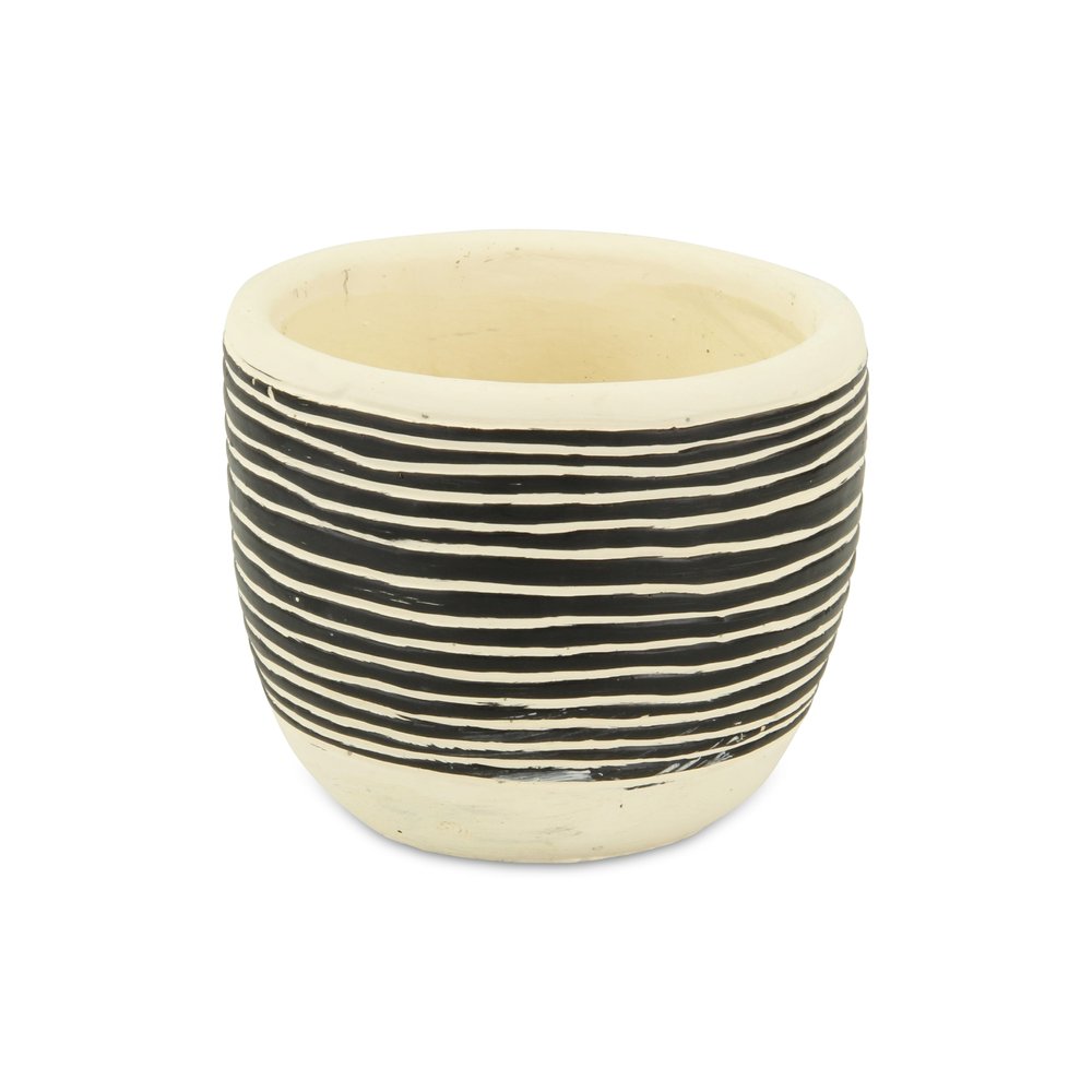 Black And White Ceramic 39 Ounce Striped Round Distressed Pot Planter