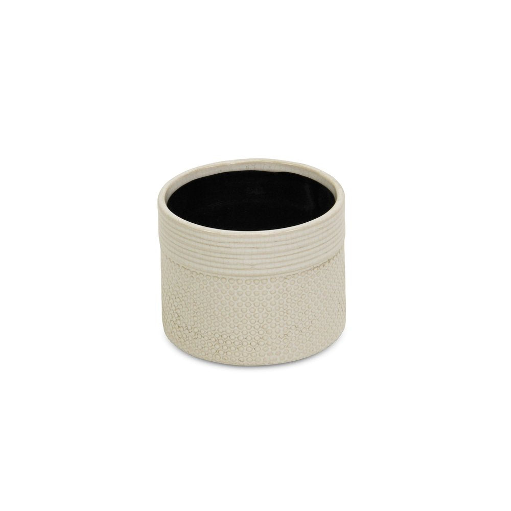Off White Ceramic 42 Ounce Dotted Round Distressed Pot Planter