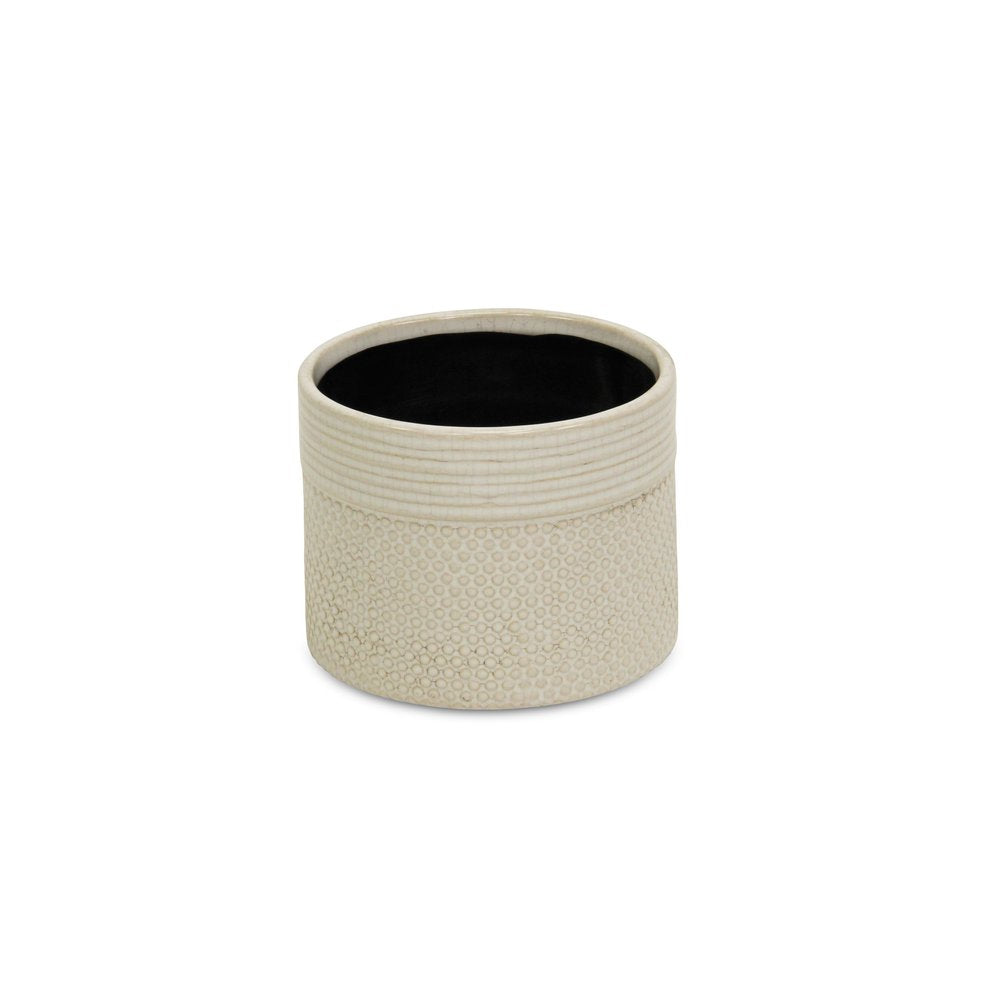 Off White Ceramic 42 Ounce Dotted Round Distressed Pot Planter