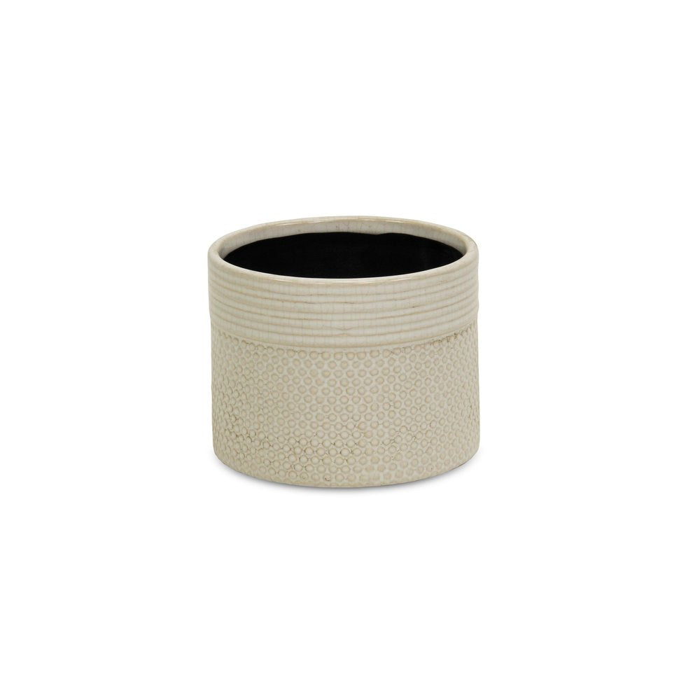 Off White Ceramic 42 Ounce Dotted Round Distressed Pot Planter on a white background