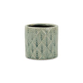 Green Ceramic 16 Ounce Geometric Round Distressed Pot Planter on a white background