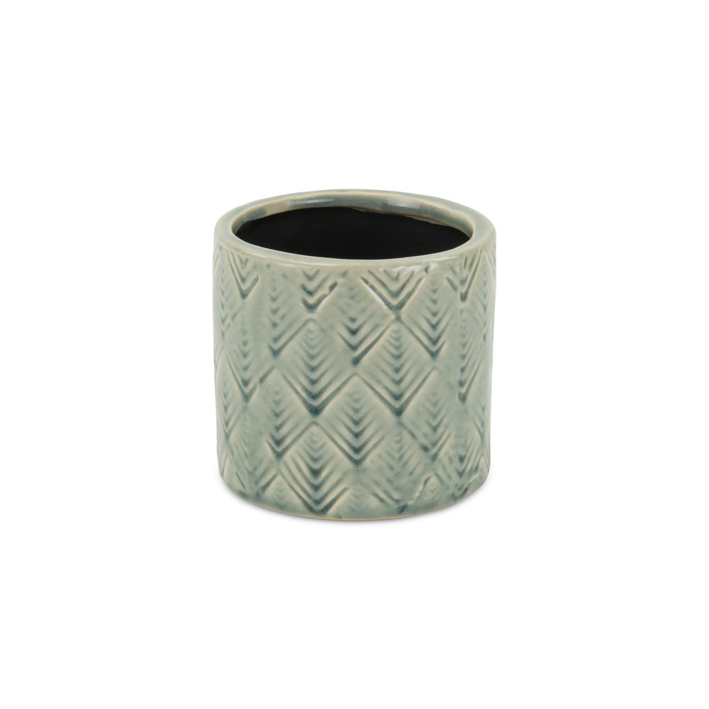 Green Ceramic 16 Ounce Geometric Round Distressed Pot Planter