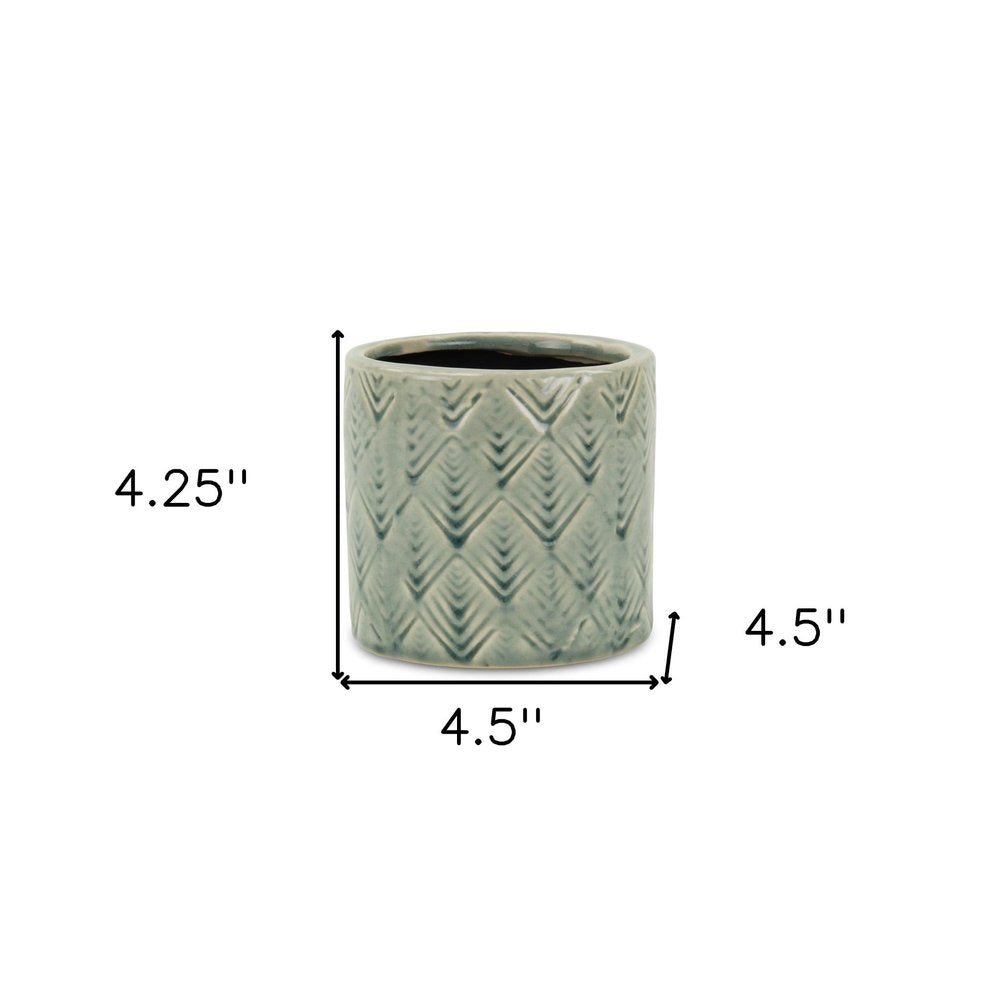 Green Ceramic 16 Ounce Geometric Round Distressed Pot Planter