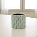 Green Ceramic 16 Ounce Geometric Round Distressed Pot Planter