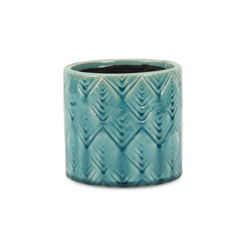 Turquoise Ceramic 22 Ounce Geometric Round Distressed Pot Planter on a white background