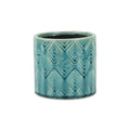 Turquoise Ceramic 22 Ounce Geometric Round Distressed Pot Planter on a white background