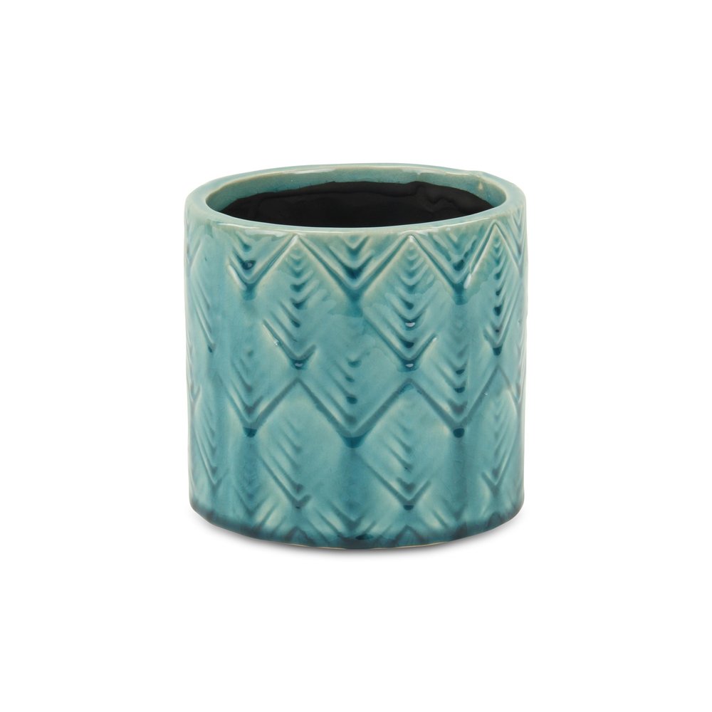 Turquoise Ceramic 22 Ounce Geometric Round Distressed Pot Planter