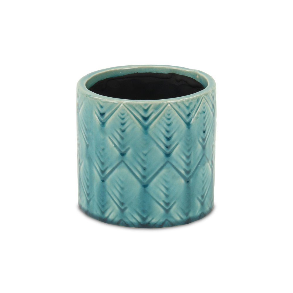 Turquoise Ceramic 22 Ounce Geometric Round Distressed Pot Planter
