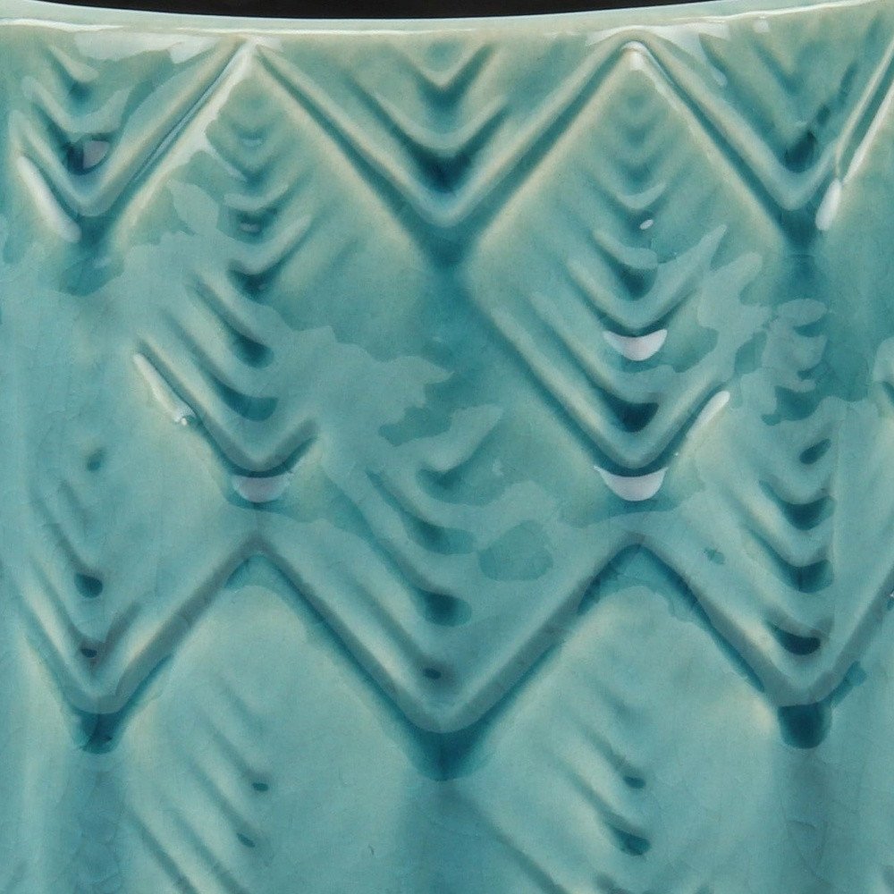Turquoise Ceramic 22 Ounce Geometric Round Distressed Pot Planter