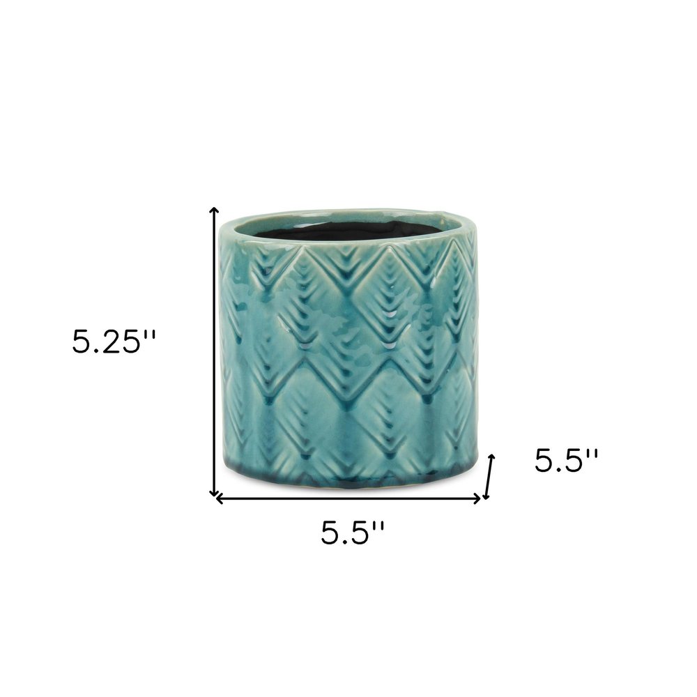 Turquoise Ceramic 22 Ounce Geometric Round Distressed Pot Planter