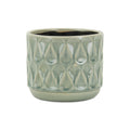 7" Green Geometric Ceramic Indoor Outdoor Round Pot Planter on a white background