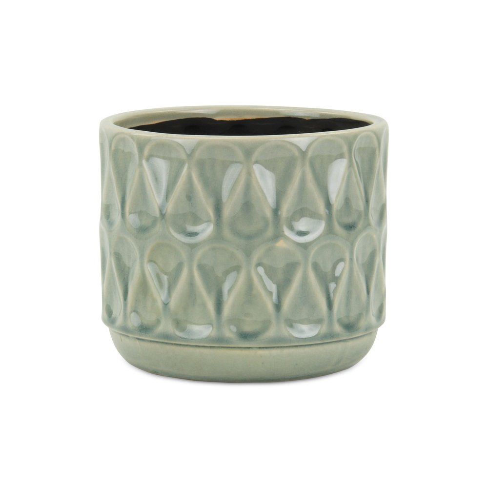 7" Green Geometric Ceramic Indoor Outdoor Round Pot Planter on a white background
