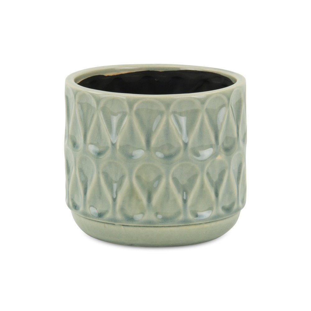 7" Green Geometric Ceramic Indoor Outdoor Round Pot Planter on a white background
